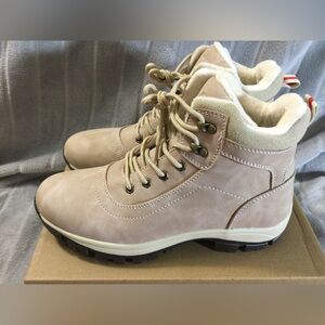 Cestfini Waterproof Hiking Boots Fur Lined Anti-Slip Beige Size 9